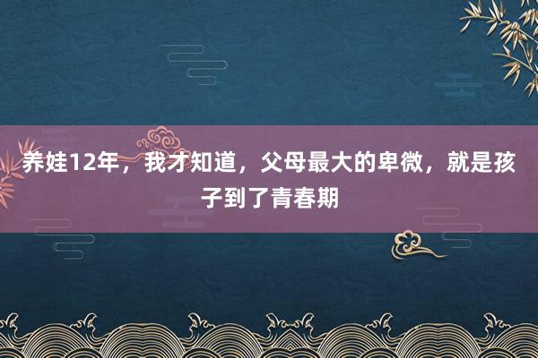 养娃12年，我才知道，父母最大的卑微，就是孩子到了青春期