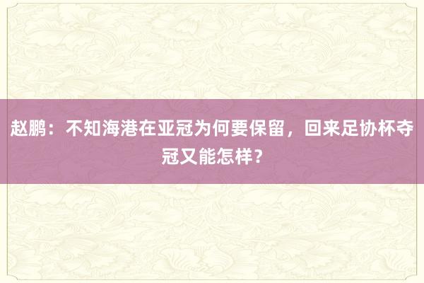 赵鹏：不知海港在亚冠为何要保留，回来足协杯夺冠又能怎样？