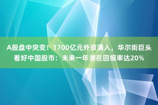 A股盘中突变！1700亿元外资涌入，华尔街巨头看好中国股市：未来一年潜在回报率达20%