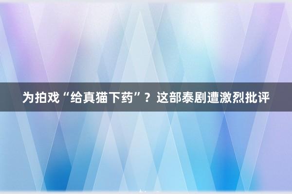 为拍戏“给真猫下药”？这部泰剧遭激烈批评