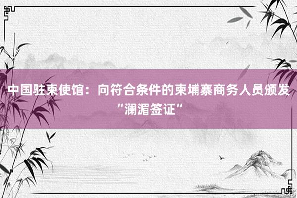 中国驻柬使馆：向符合条件的柬埔寨商务人员颁发“澜湄签证”