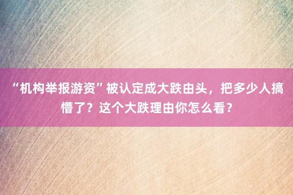 “机构举报游资”被认定成大跌由头，把多少人搞懵了？这个大跌理由你怎么看？