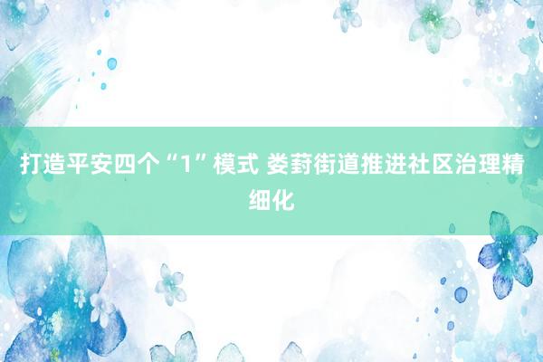 打造平安四个“1”模式 娄葑街道推进社区治理精细化