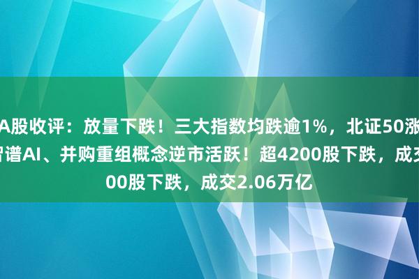 A股收评：放量下跌！三大指数均跌逾1%，北证50涨3.68%，智谱AI、并购重组概念逆市活跃！超4200股下跌，成交2.06万亿